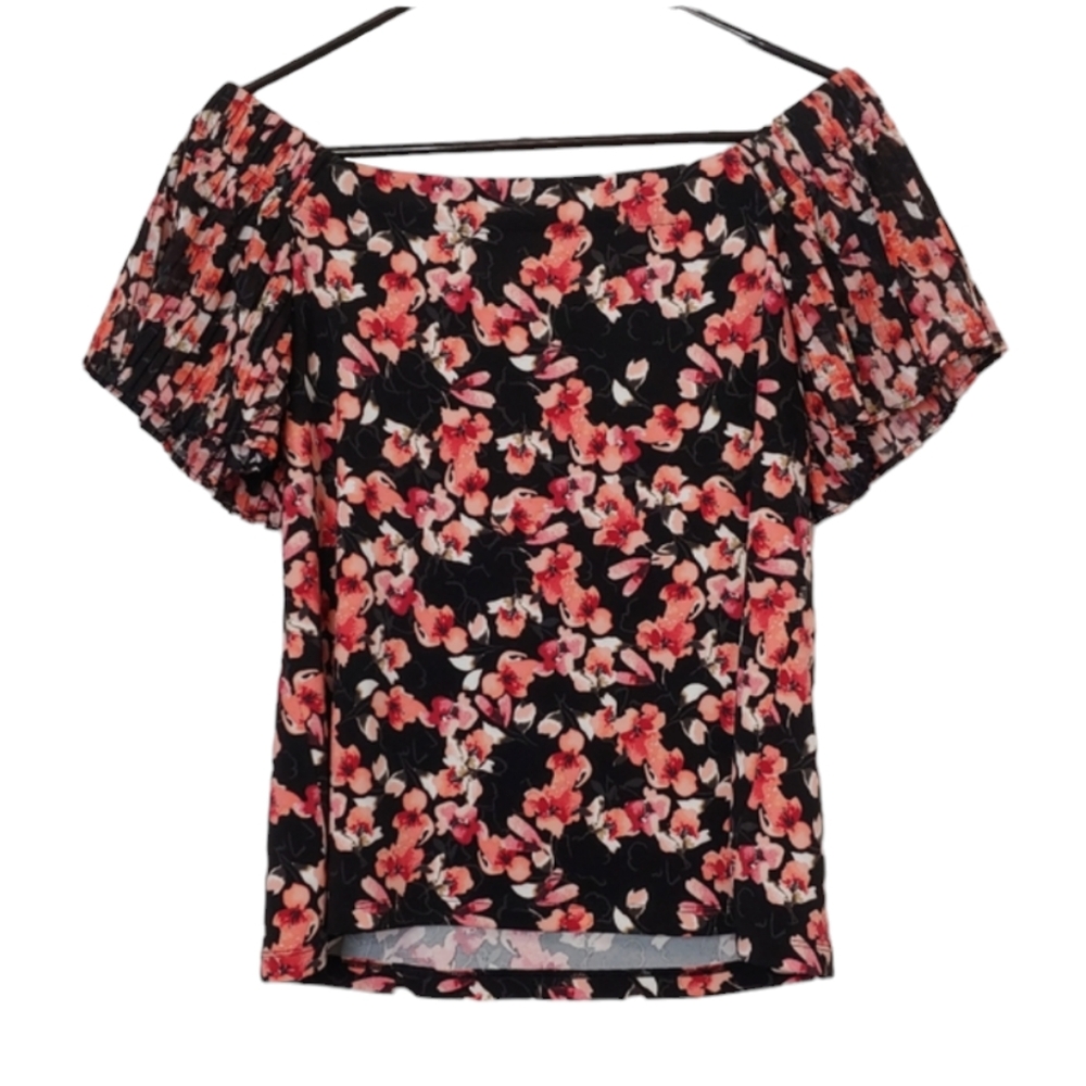 White House Black Market Pink Floral Off Shoulder Short Sleeve Blouse Size Small